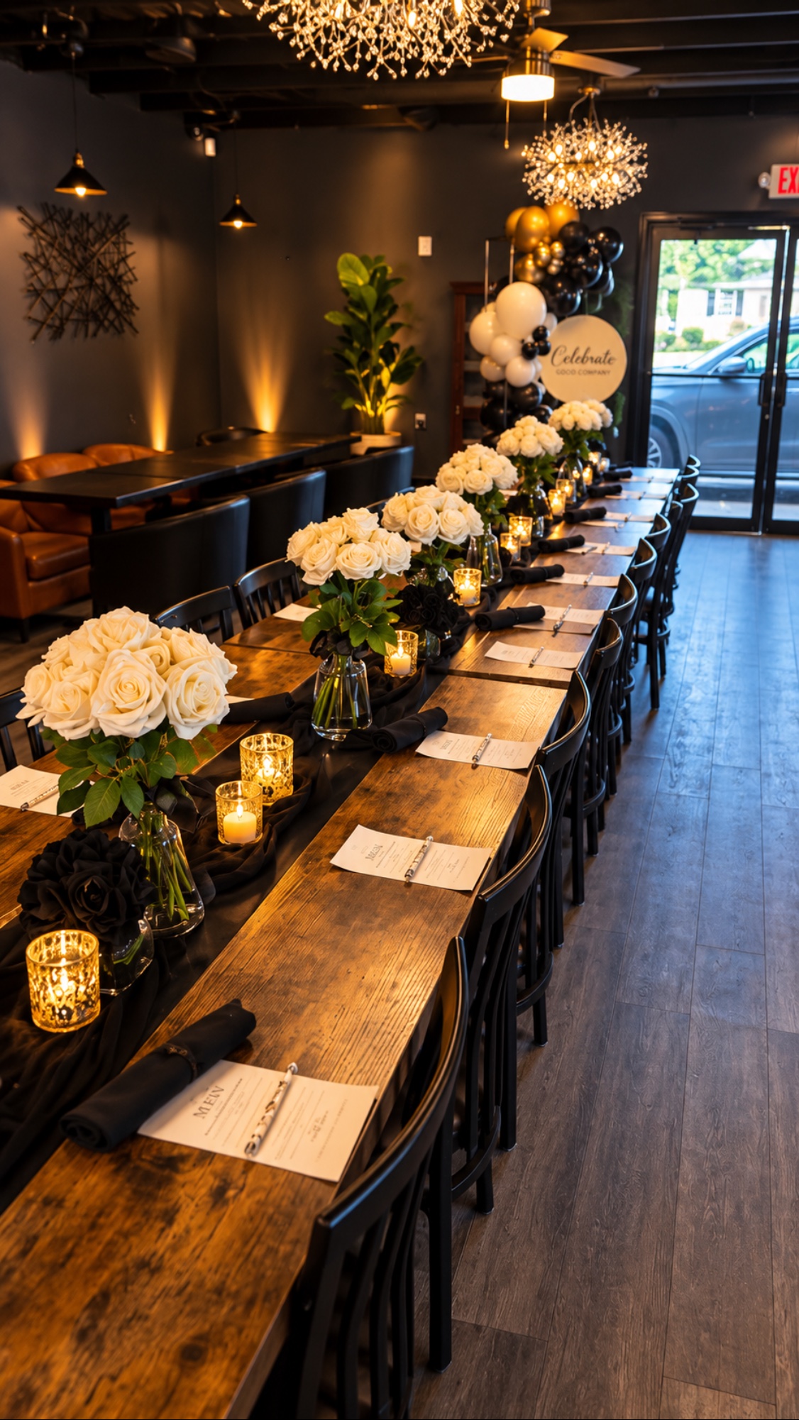 Black balloon installation with the Elevated Events by Shannon logo